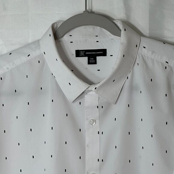 INC International Concepts Shirt Men’s XXL White/Black Print Button Up Cotton - Picture 2 of 12